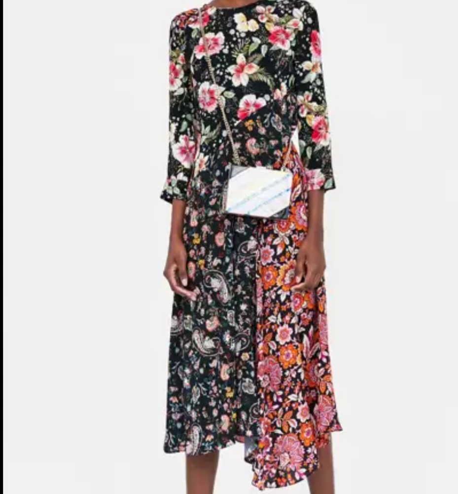 Zara floral midi asymmetrical dress L